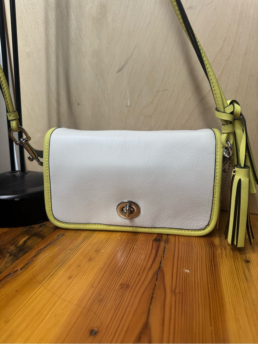 Coach White and Yellow Leather Crossbody with Tassel - Picture 2 of 14